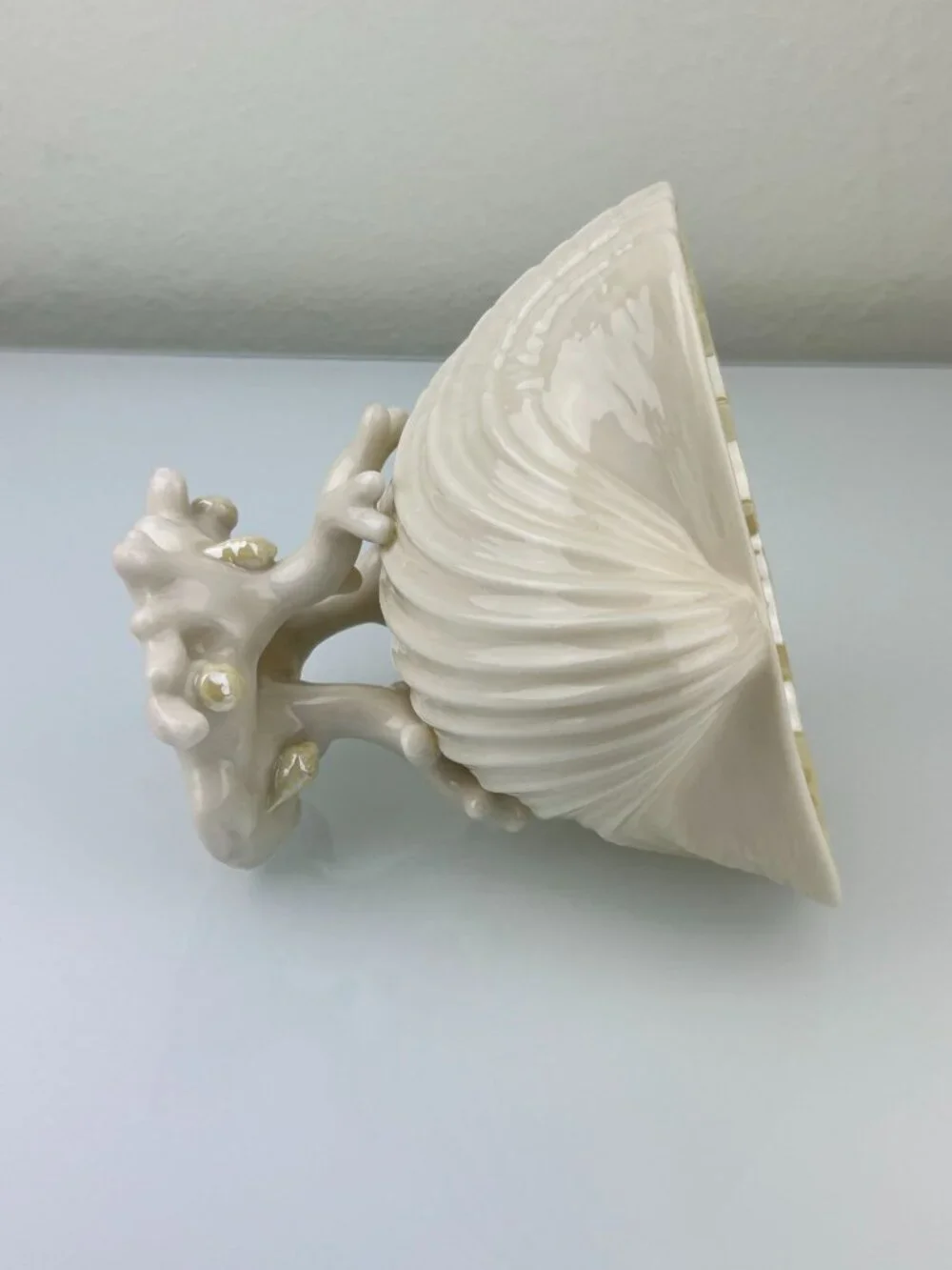Belleek Ireland Cardium Shell On Coral Base Compote Candy Pedestal Bowl Beige